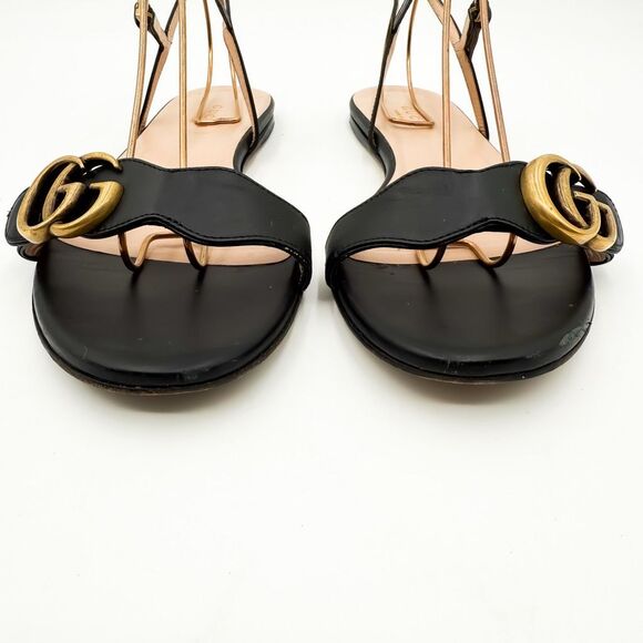 Gucci GG Marmont Flats Sandals Black Leather EU 38 US 8 - Picture 3 of 9